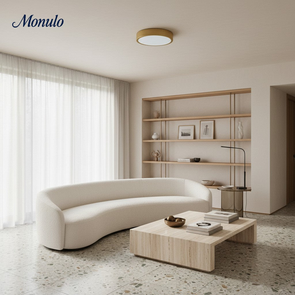 Lámpara de techo difusor redondeado Crelina: elegante plafón minimalista para espacios residenciales.