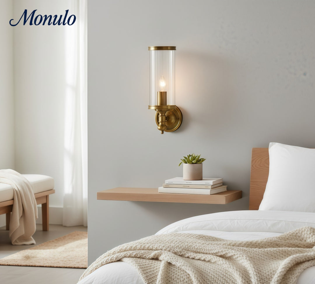 Driscoll Minimalist Zylinder Wandleuchte – Moderner klarer Glasschirm für Schlafzimmer oder Wohnzimmer