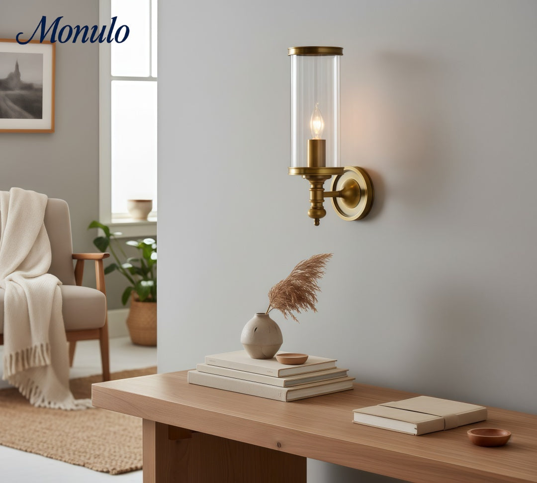 Driscoll Minimalist Zylinder Wandleuchte – Moderner klarer Glasschirm für Schlafzimmer oder Wohnzimmer