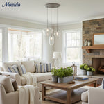 Bild in Gallery-Viewer laden, Merin Skulpturale Glas- &amp; Metall-Dreifach-Kronleuchter – Modernes Minimalistisches Esszimmer-Mittelstück
