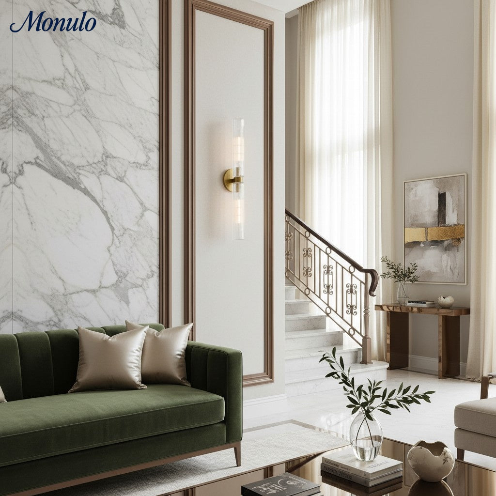 Rivora gerippte geriffelte Glas doppelte kurze Wandleuchte – moderne Innen-/Außenwandleuchte