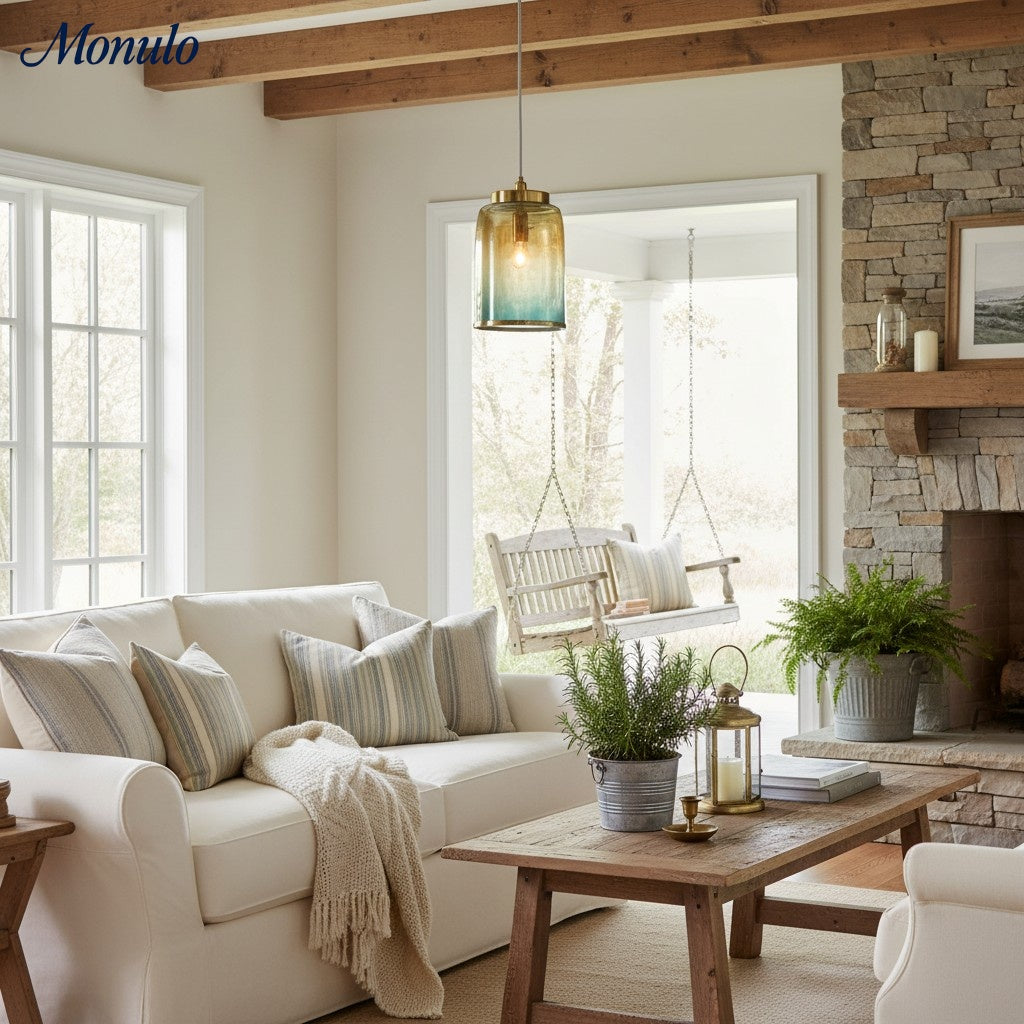 Helvo Mid-Century Inspired Glass Shade Pendant – Stylish Pendant Lighting for Living Area