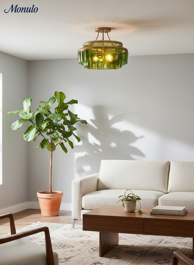 Verdura Glass Cascade Semi-Flush Mount Ceiling Light – Modern Luxury Ambient Fixture for Dining Room