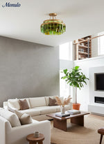 Load image into Gallery viewer, Verdura Glass Cascade Semi-Flush Mount Ceiling Light – Modern Luxury Ambient Fixture for Dining Room
