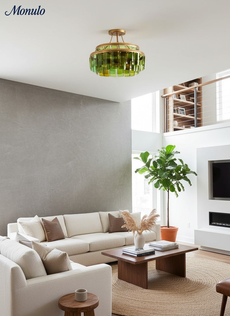 Verdura Glass Cascade Semi-Flush Mount Ceiling Light – Modern Luxury Ambient Fixture for Dining Room