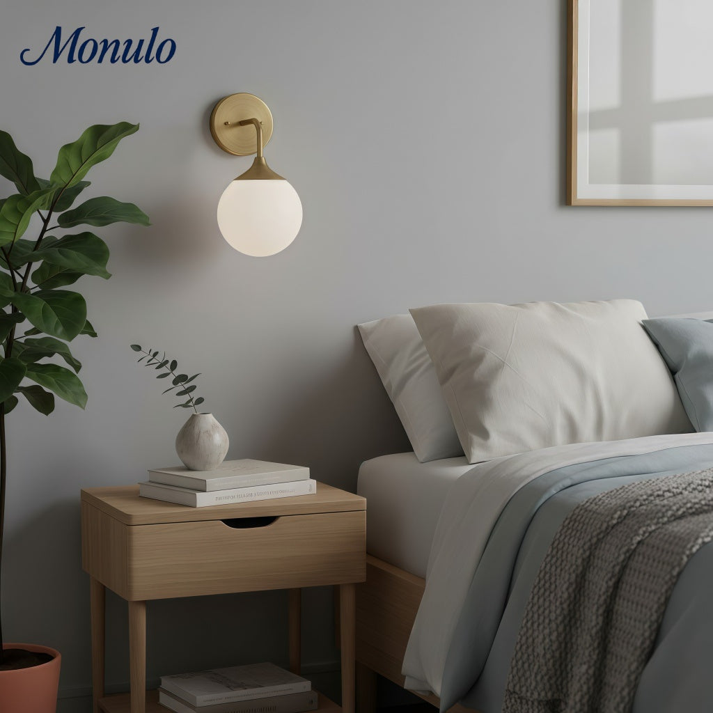 Applique murale moderne Glorica en verre avec globe – Applique élégante avec globe en verre pour chambre ou couloir