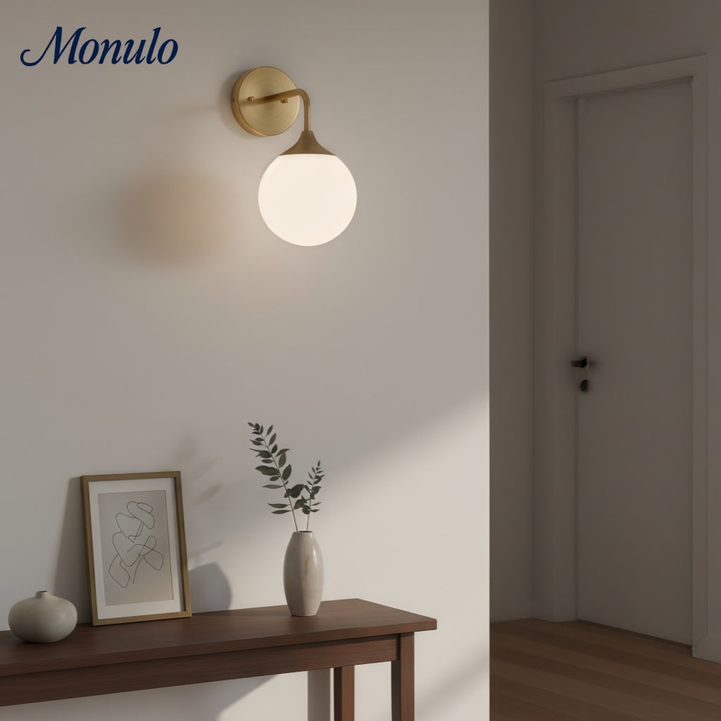 Applique murale moderne Glorica en verre avec globe – Applique élégante avec globe en verre pour chambre ou couloir