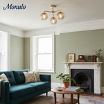 Bild in Gallery-Viewer laden, Rivolence 3 Licht Messing Aufputz Deckenleuchte – Strukturierte Glasschirme für Wohnzimmer &amp; Essbereich
