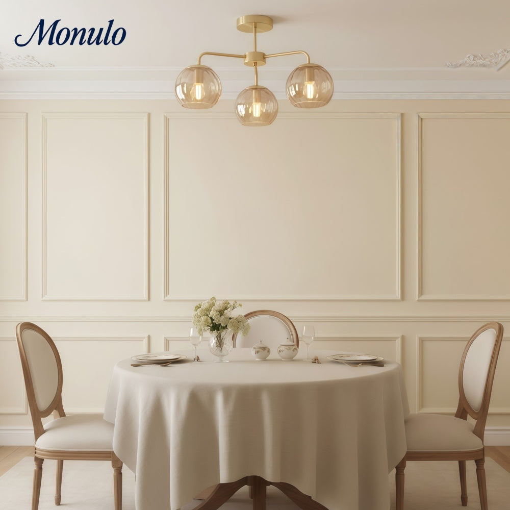 Rivolence 3 Licht Messing Aufputz Deckenleuchte – Strukturierte Glasschirme für Wohnzimmer & Essbereich