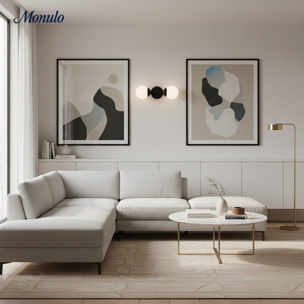 Aplique de pared geométrico moderno Lumio Globe – Elegante lámpara de tocador Art Déco para tocador o pasillo