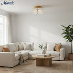 Load image into Gallery viewer, Rivora Vintage Ribbed-Glass Drum Flush Ceiling Light for Living Room
