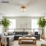 Load image into Gallery viewer, Rivora Vintage Ribbed-Glass Drum Flush Ceiling Light for Living Room
