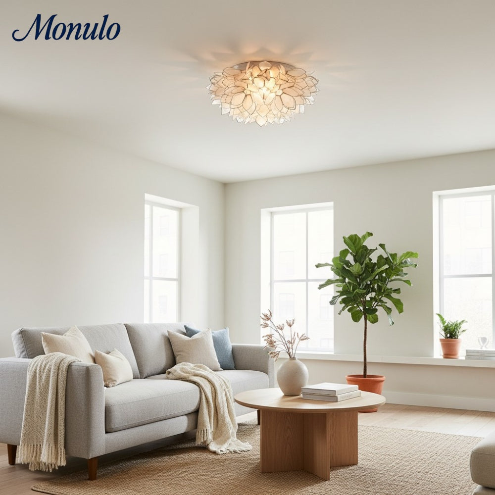 Plafonnier décoratif Lumica à pétales de capiz superposés – Lampe encastrée décorative pour chambre ou hall d'entrée