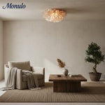 Charger l'image dans la visionneuse de galerie, Plafonnier décoratif Lumica à pétales de capiz superposés – Lampe encastrée décorative pour chambre ou hall d'entrée