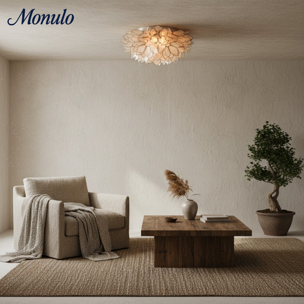 Plafonnier décoratif Lumica à pétales de capiz superposés – Lampe encastrée décorative pour chambre ou hall d'entrée