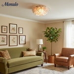 Charger l'image dans la visionneuse de galerie, Plafonnier décoratif Lumica à pétales de capiz superposés – Lampe encastrée décorative pour chambre ou hall d'entrée