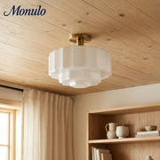 Geotower Glass Tiered Flush Ceiling Light - Vintage Inspired Glass Metal Ceiling Fixture for Home