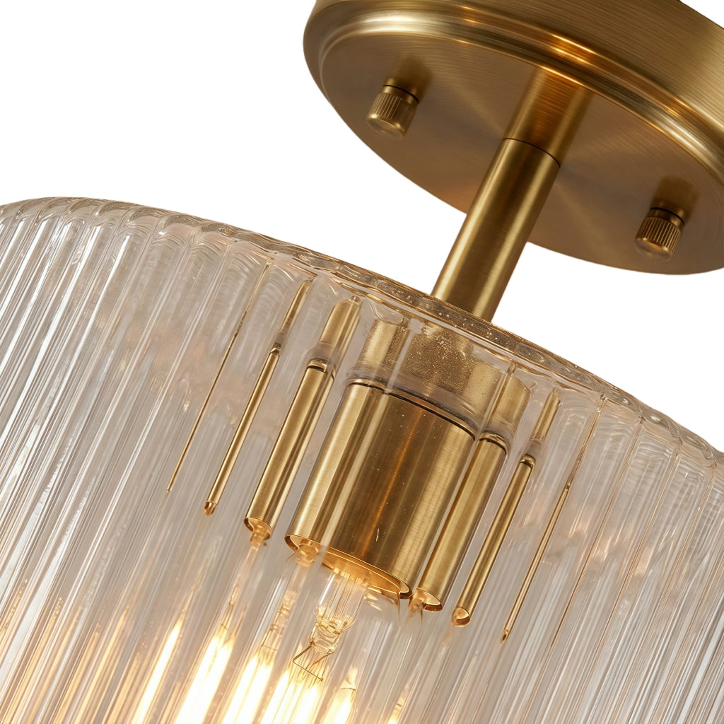 Pelviona Amber Ribbed Glass Ceiling Light – Classic Metal Frame Ceiling Fixture for Living Rooms