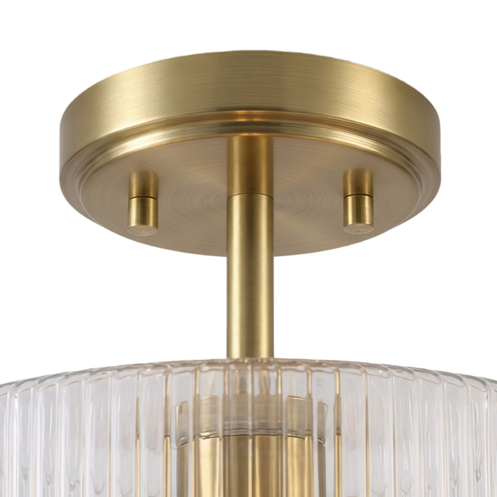 Pelviona Amber Ribbed Glass Ceiling Light – Classic Metal Frame Ceiling Fixture for Living Rooms