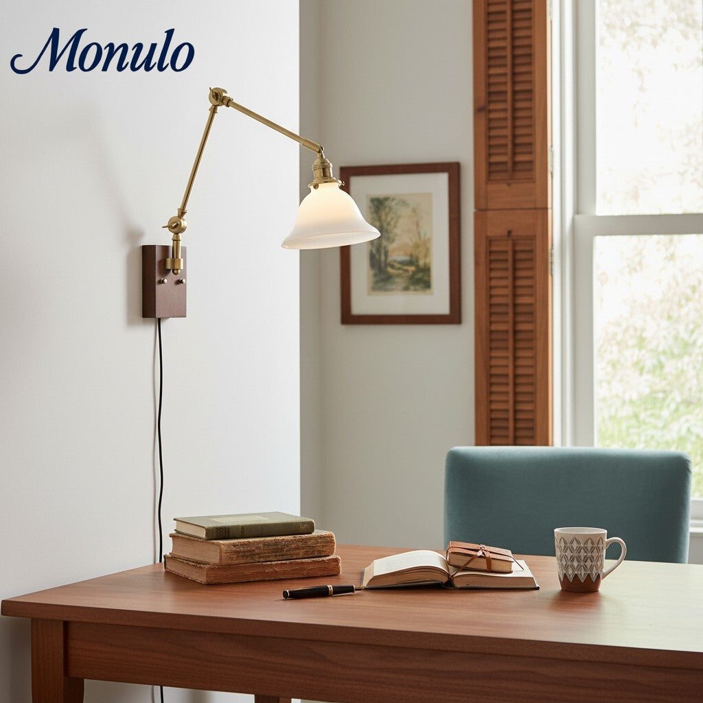 Verdoma Verfeinerte Schwenkarmlampe für die Wand - Verstellbarer Arm im modernen klassischen Stil für Wohn- und Schlafzimmerbeleuchtung