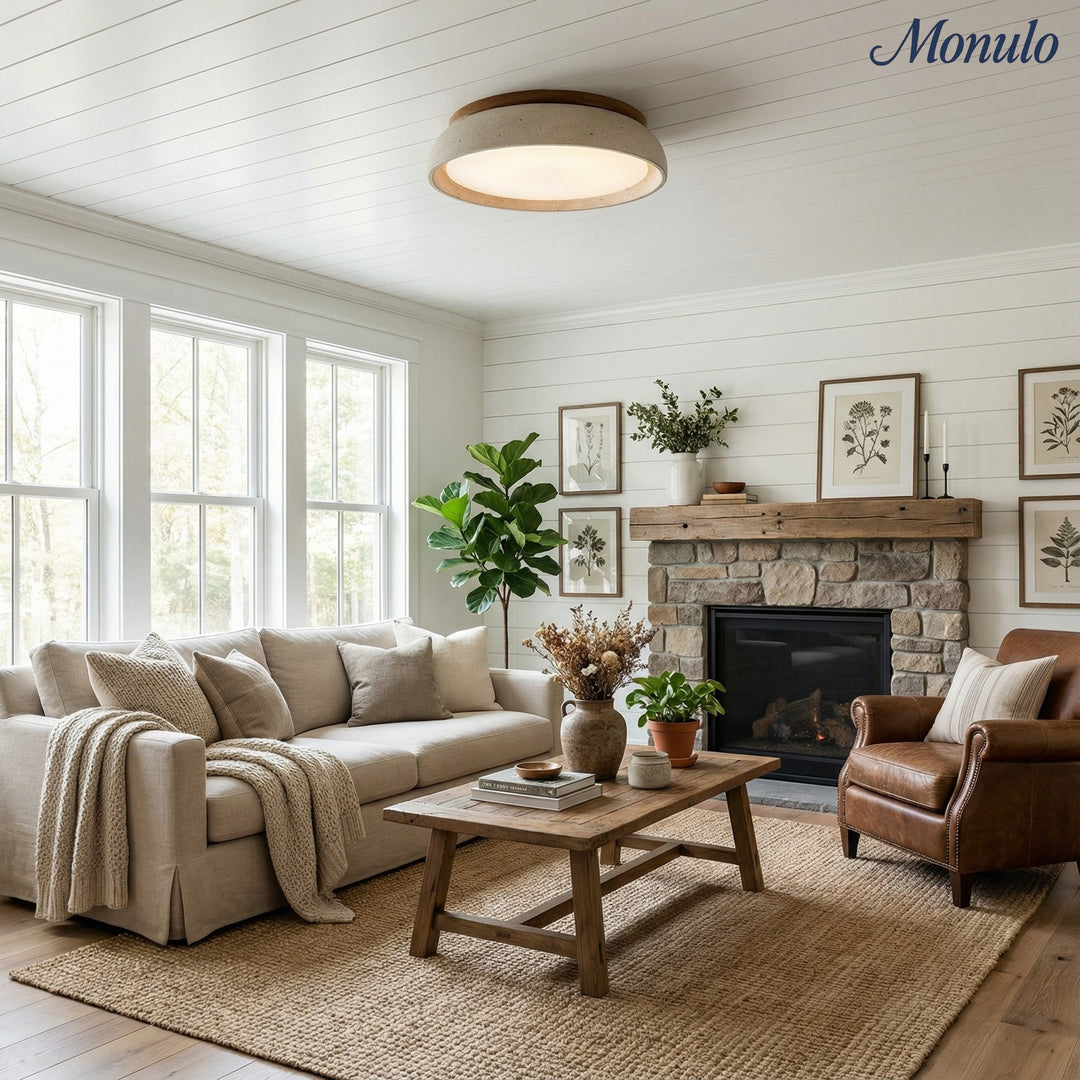 Travira Sculptural Travertine Ceiling Fixture - Soft Ambient Light for Bedroom Living Room or Entryway