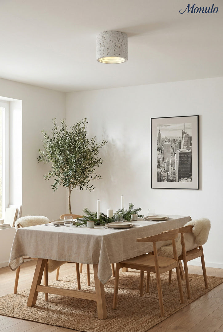 Cylindrical Travertine Lamp - LED Wabi Sabi Ceiling Light for Modern Homes