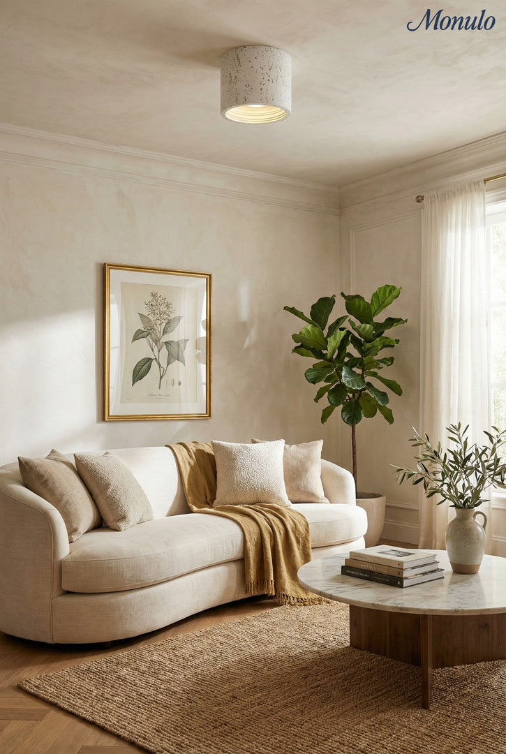 Cylindrical Travertine Lamp - LED Wabi Sabi Ceiling Light for Modern Homes