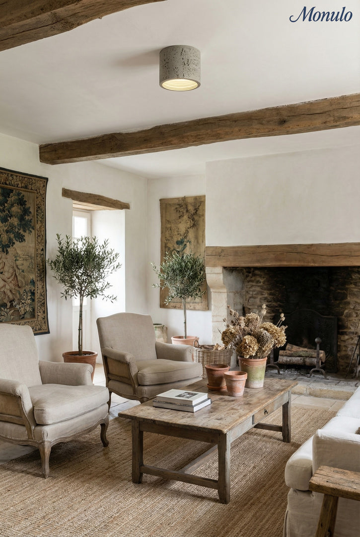 Cylindrical Travertine Lamp - LED Wabi Sabi Ceiling Light for Modern Homes