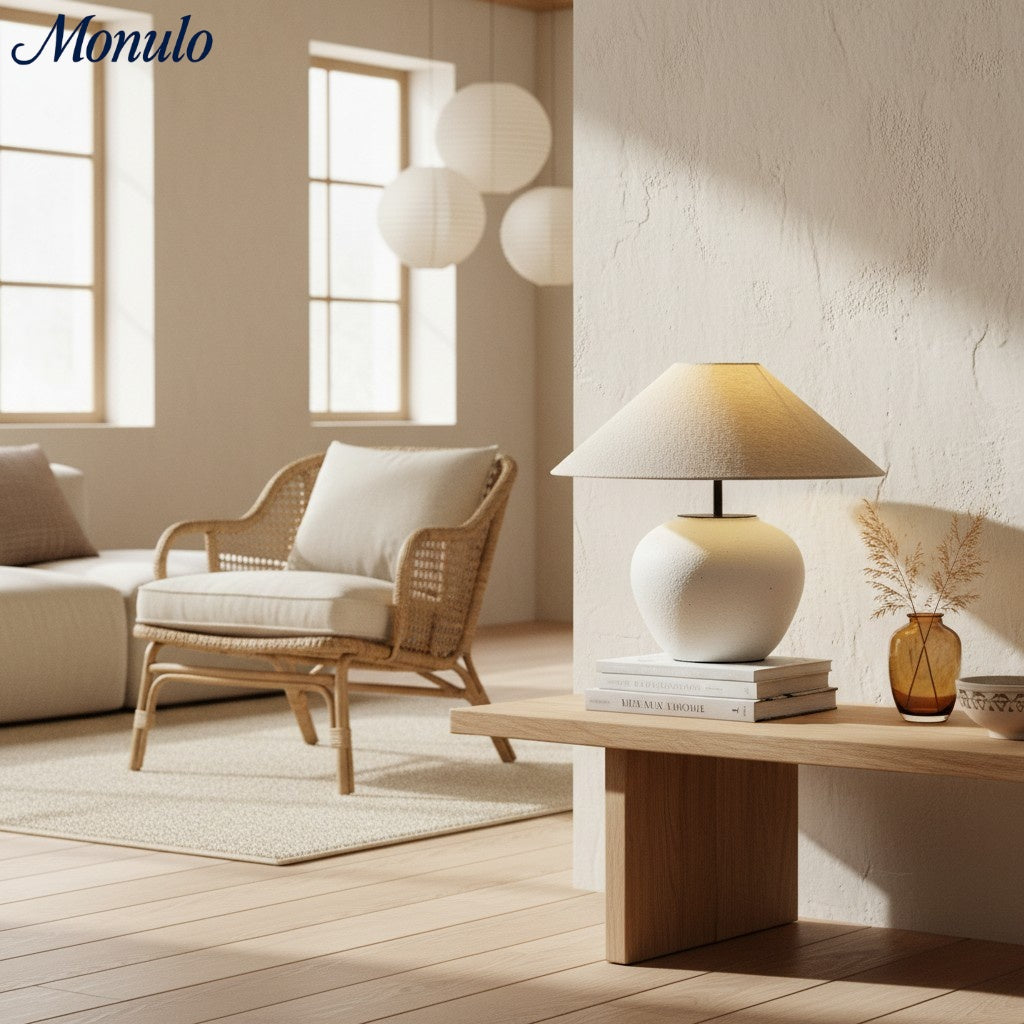 Lampe de table en céramique Ceravine Curvaceous - Style Japandi pour tables de chevet de chambre