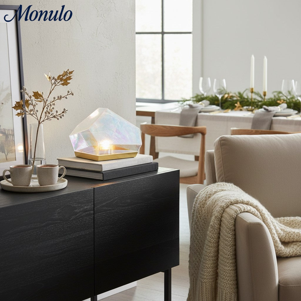 Nera Glass Gem Table Lamp with Prismatic Light Play - Living Room Bedroom Accent