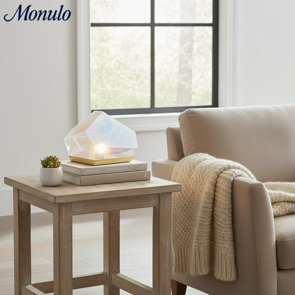 Nera Glass Gem Table Lamp with Prismatic Light Play - Living Room Bedroom Accent