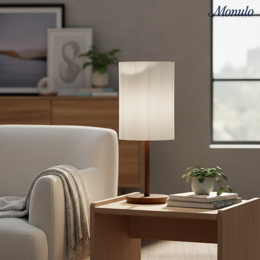 Linbron Wood Base Modern Lamp – Diffused Lighting for Open Living Spaces and Home Offices