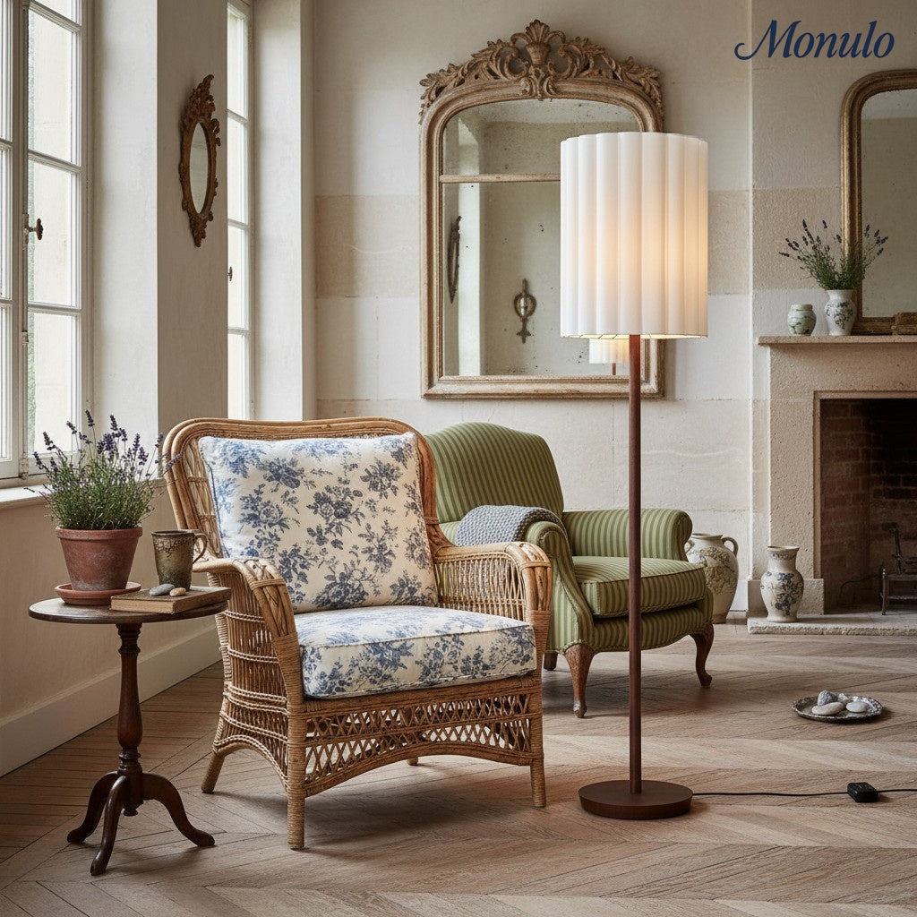 Lámpara de pie Linbron con pantalla de tela neutra y acabado en veta de madera – Lámpara de pie moderna minimalista para sala de estar y estudio