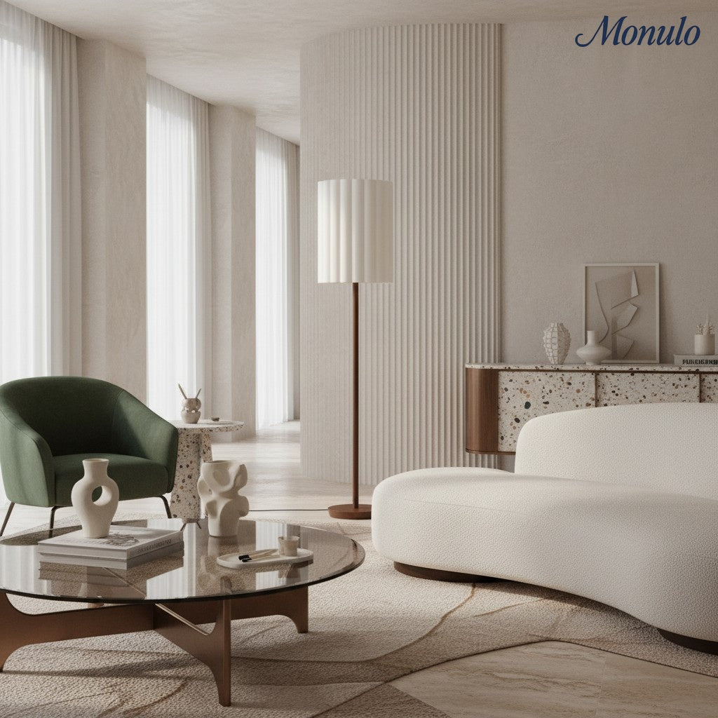 Lámpara de pie Linbron con pantalla de tela neutra y acabado en veta de madera – Lámpara de pie moderna minimalista para sala de estar y estudio