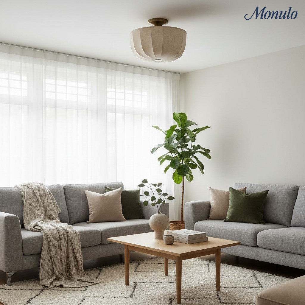 Loomis Satin Linen Flush Pendant Light – Contemporary Style Ceiling Light for Living Rooms and Entryways