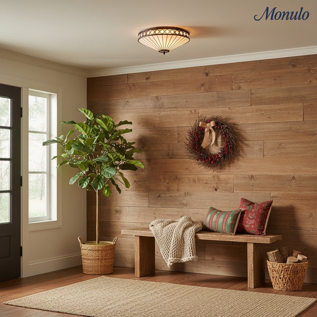 Tiffstar Elegant Art Glass Flush Ceiling Light with Vintage inspired Glass Diffuser – Classic Ceiling Fixture for Home Interiors