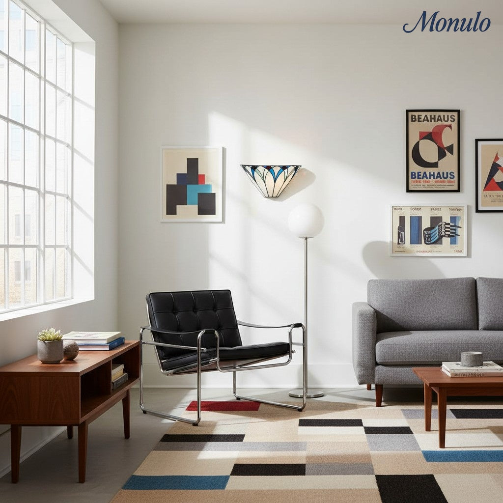 TF antik inspirierte Wandlampe aus getöntem Gras mit geometrischem Schirm – Art Deco Stil Wandleuchte für Wohnzimmer und Flure
