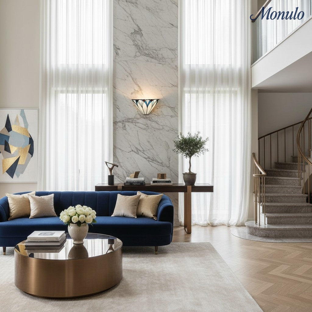 TF antik inspirierte Wandlampe aus getöntem Gras mit geometrischem Schirm – Art Deco Stil Wandleuchte für Wohnzimmer und Flure