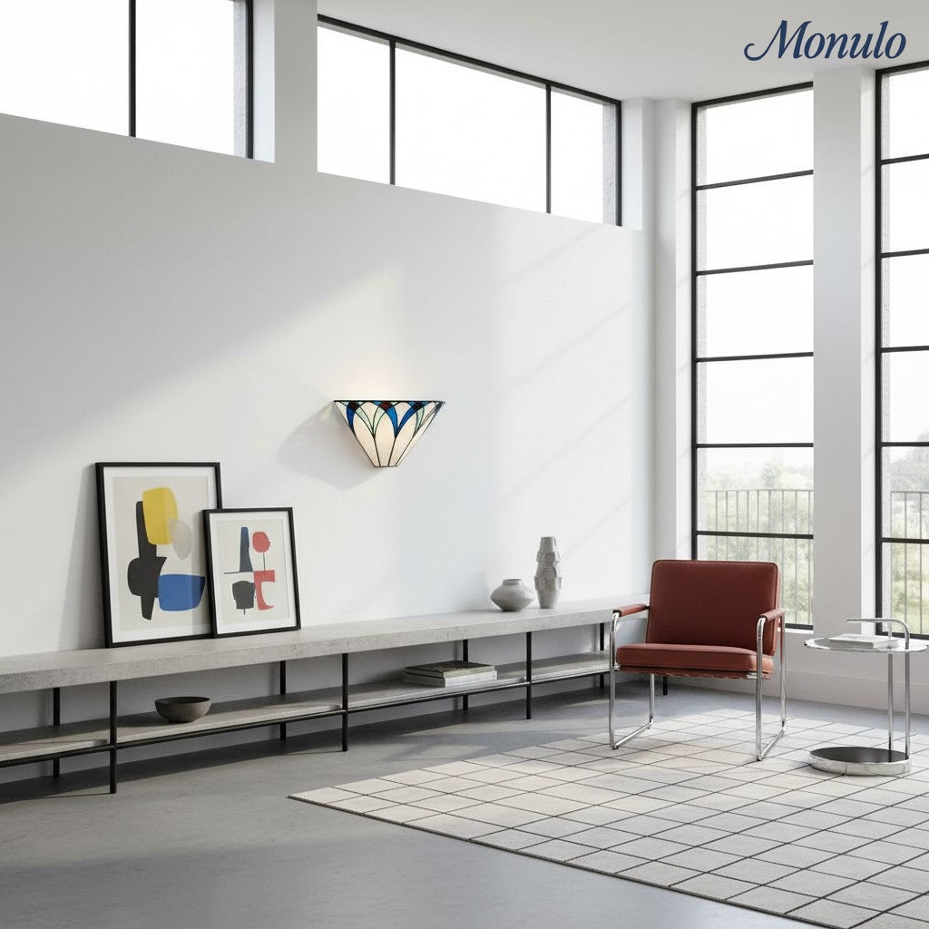 TF antik inspirierte Wandlampe aus getöntem Gras mit geometrischem Schirm – Art Deco Stil Wandleuchte für Wohnzimmer und Flure