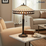 Load image into Gallery viewer, TF Geometric Stained Glass Table Lamp with Amber and Cream Panels – Tiffany Style Accent Lamp for Bedroom and Study