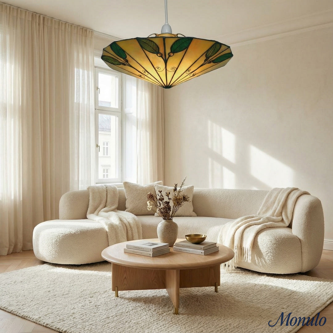 TF Buntes Buntglas-Blattanhänger – Retro Tiffany-Schirm mit Metallrahmen für Kücheninsel und Leseecke