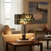 Culletto Rectangular Stained Glass Mosaic – Artisan Style Table Lamp for Bedroom and Hallway Accent Lighting