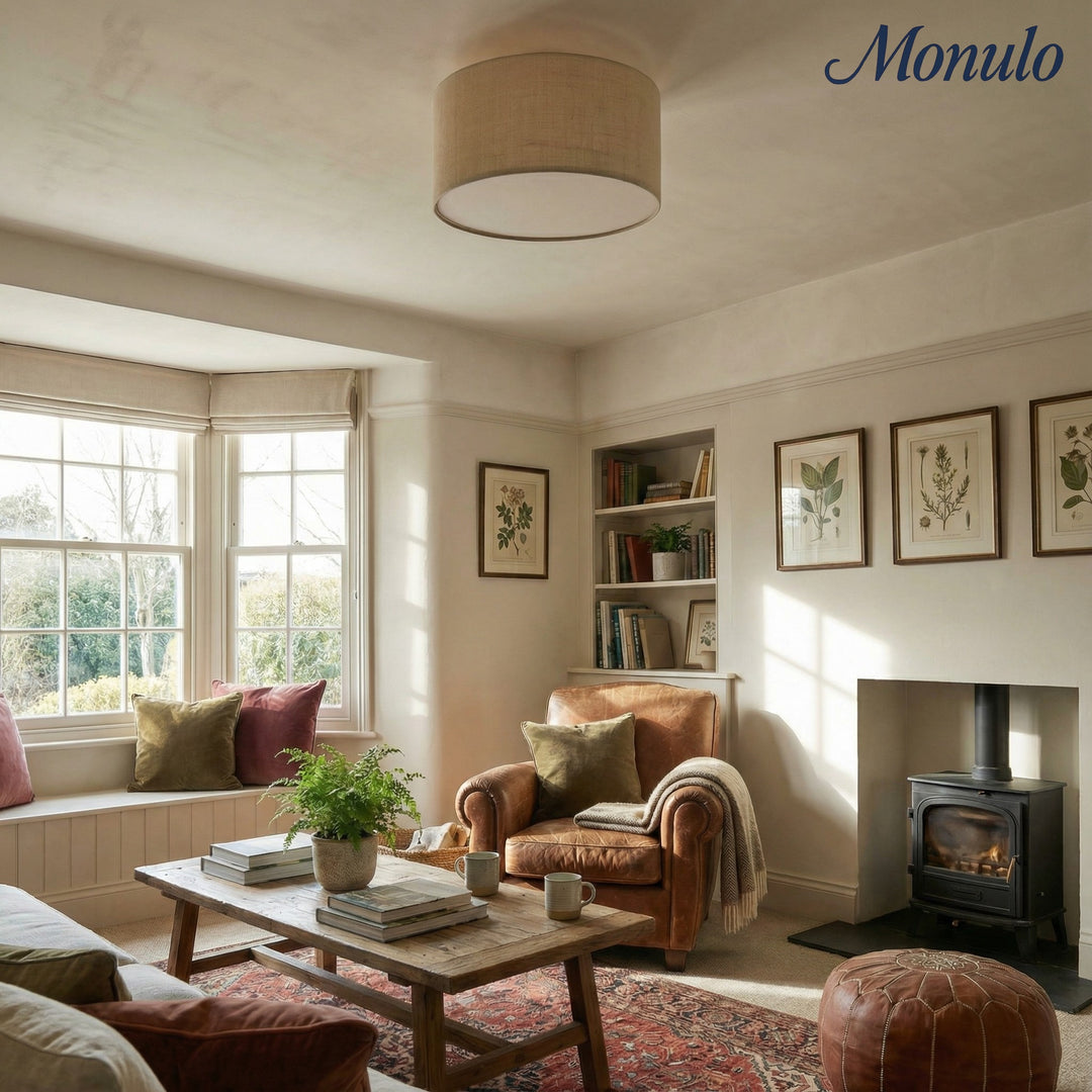 Jelvane Linen Drum Flush Mount - Modern Fabric Bedroom Ceiling Light