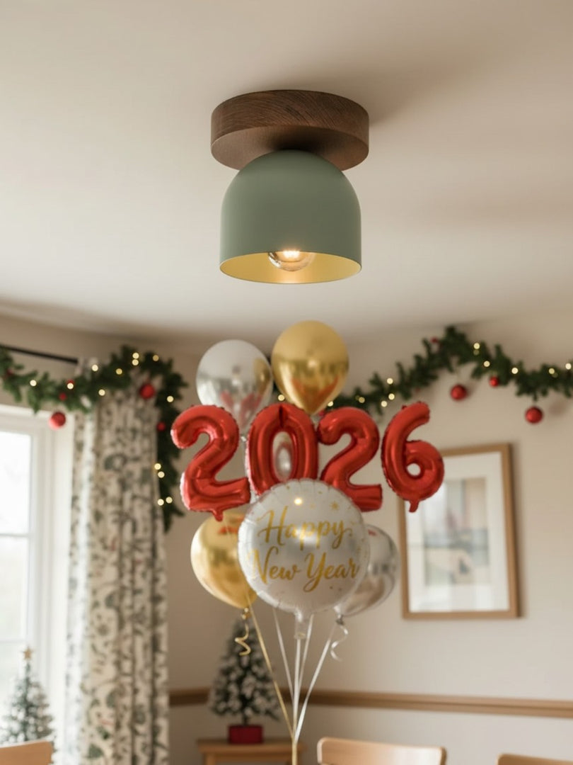 Metio Dome Scandinavian Oak Flush Mount Ceiling Light – Modern Minimalist Design for Living Room & Bedroom