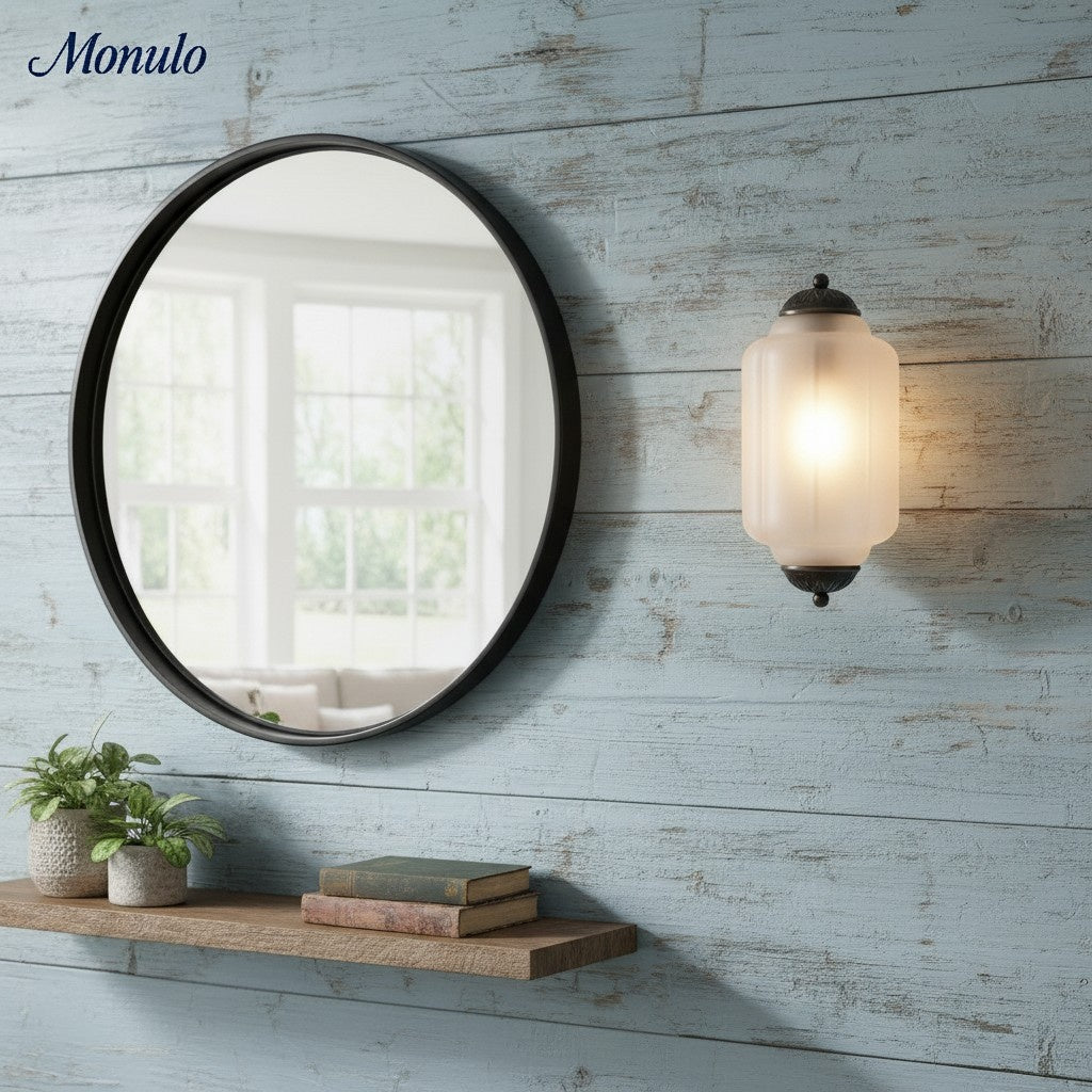 Aplique de pared Eloise vintage de vidrio lechoso festoneado: iluminación de acento moderna para baño y dormitorio