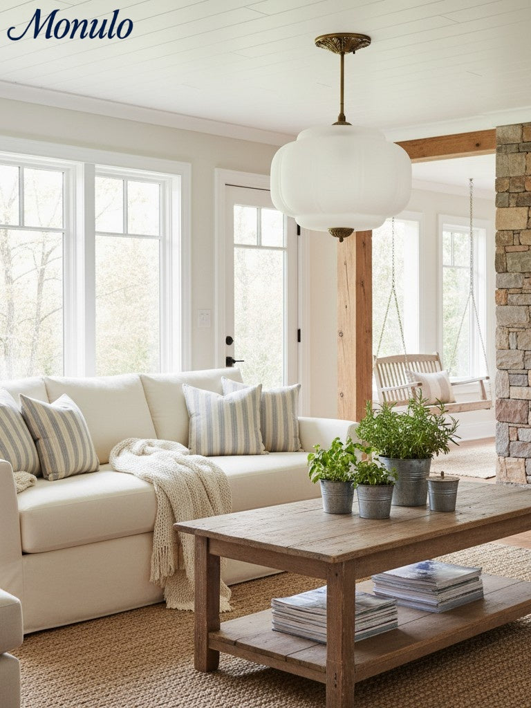 Suspension semi-encastrée en verre opalin vintage Eloise à bord festonné