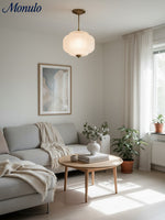 Charger l'image dans la visionneuse de galerie, Suspension semi-encastrée en verre opalin vintage Eloise à bord festonné