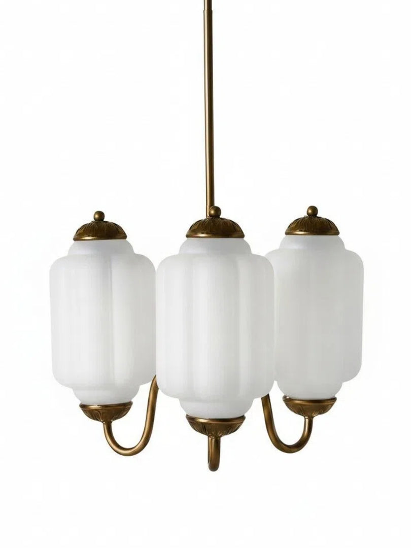 Lámpara de araña Eloise: lámpara de araña de cristal lechoso con acabado vintage