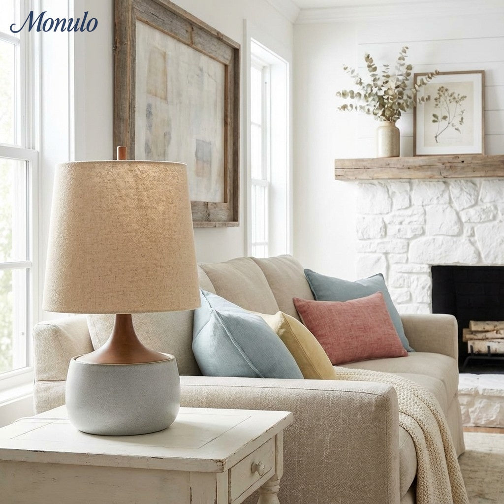 Avero Ambient Table Lamp with Artistic Ribbed Fabric Surface for Sofa Side Table and Desk