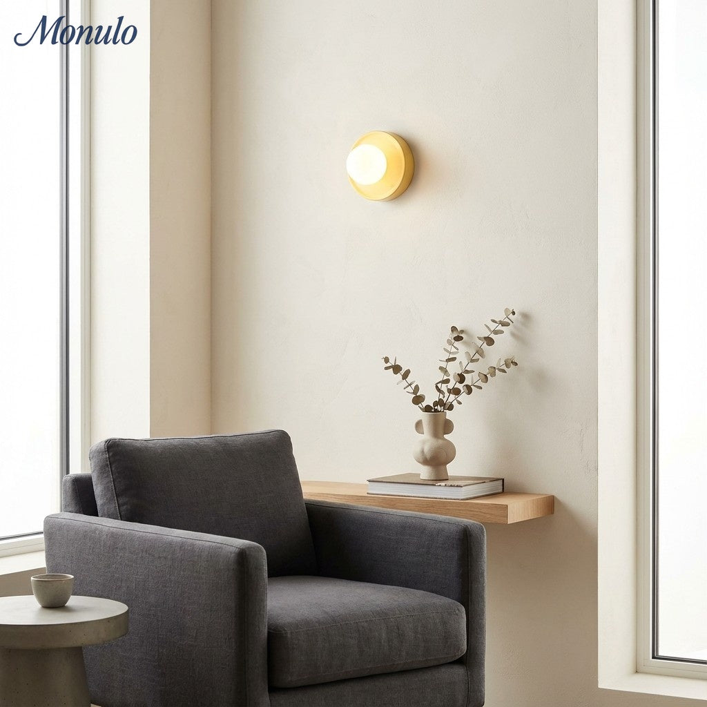Solna Minimalistische Runde Glas-Wandleuchte mit Keramikfuß für Schlafzimmer und Flur